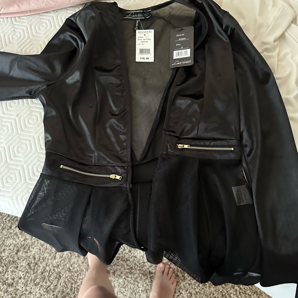 Thin silk blazer with see through cuts